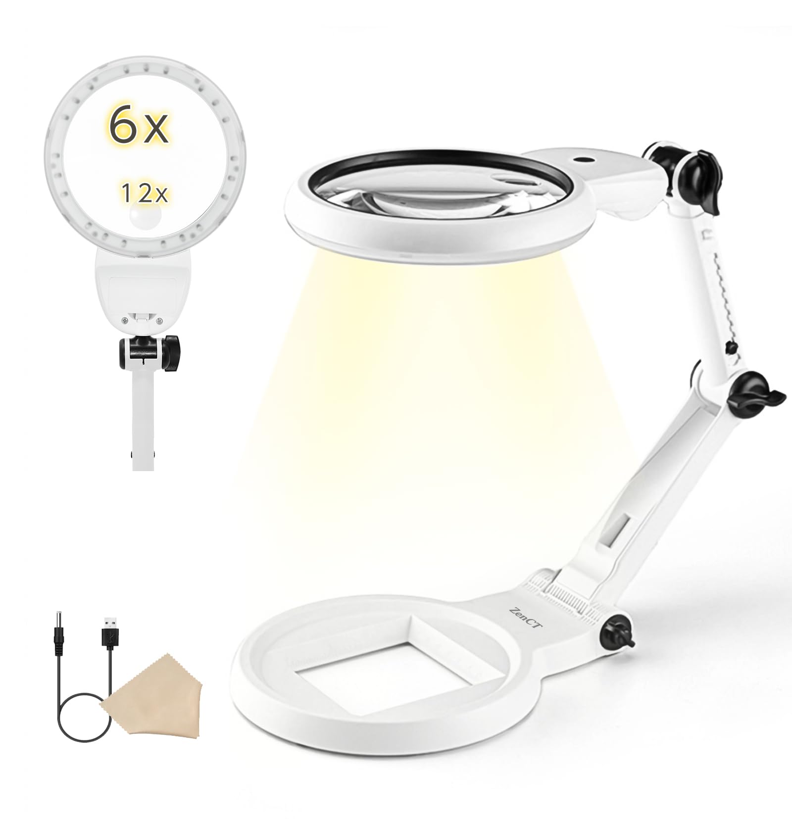 Amazon.co.jp: ZenCT 拡大鏡 卓上式 ルーペ 【倍率6倍&12倍】LEDライト